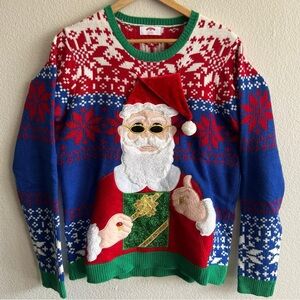 Holiday Time Men's Christmas Santa Claus Sweater With Pocket Large Size